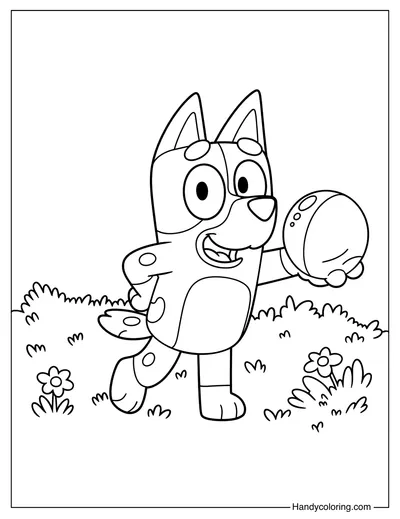 Bluey Holding a Ball Coloring Page