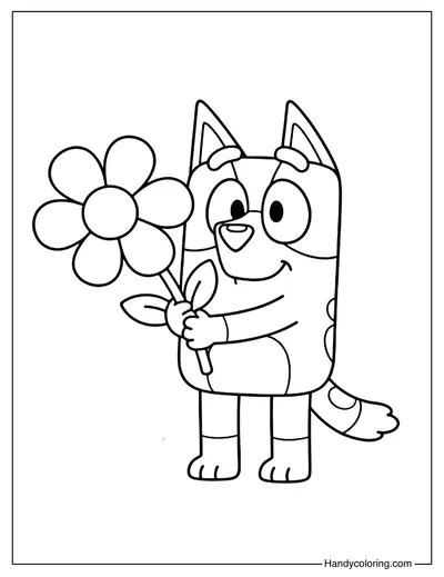 Bluey Holds a Flower Coloring Page