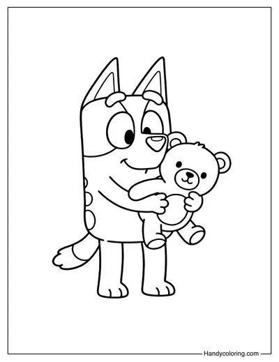 Bluey Hugs a Teddy Bear Coloring Page
