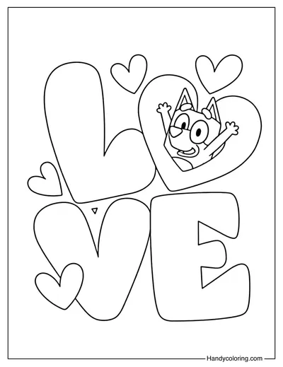Bluey in Love Coloring Page