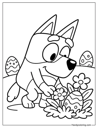 Bluey Looking for Easter Eggs Coloring Page
