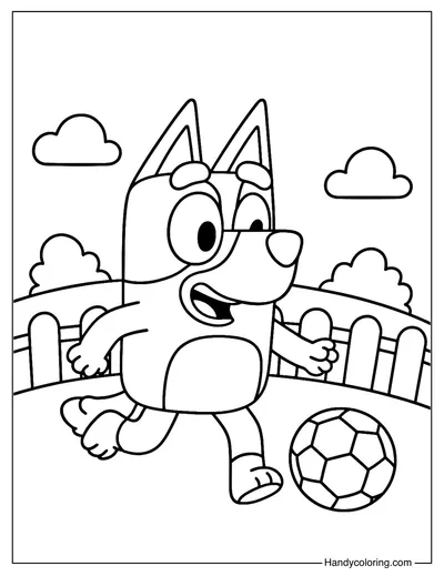 Bluey Plays Soccer Coloring Page