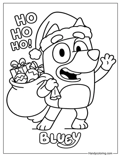 Bluey Santa Coloring Page