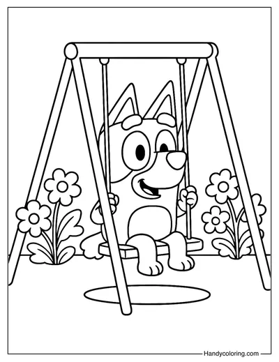 Bluey sitting on a Swing Coloring Page