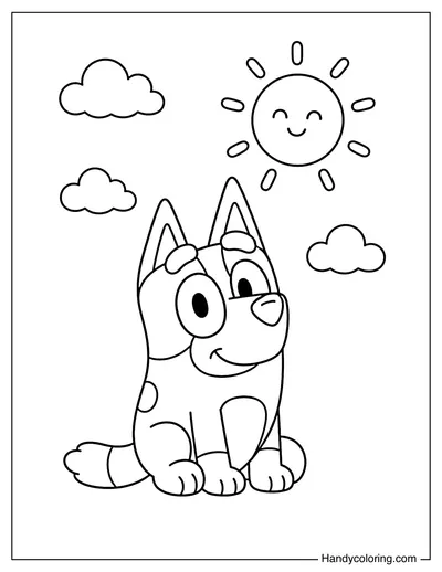 Bluey Sitting Under Sun with Simple Clouds