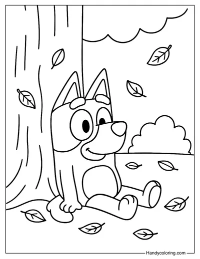Bluey Under the Tree Coloring Page