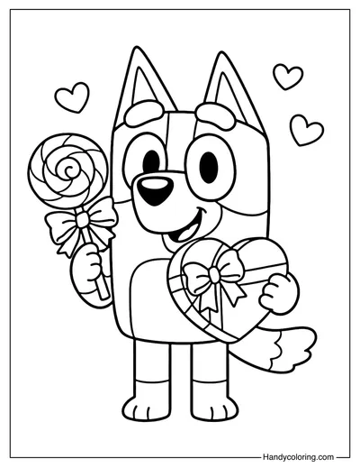 Bluey Valentine Candy Coloring Page