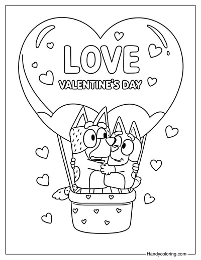 Bluey Valentine Hot Air Balloon Coloring Page