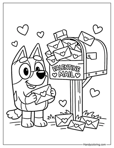 Bluey Valentine Mailbox Coloring Page