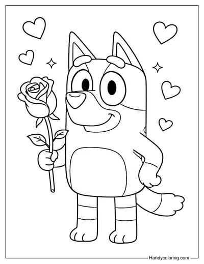 Bluey Valentine Rose Coloring Page