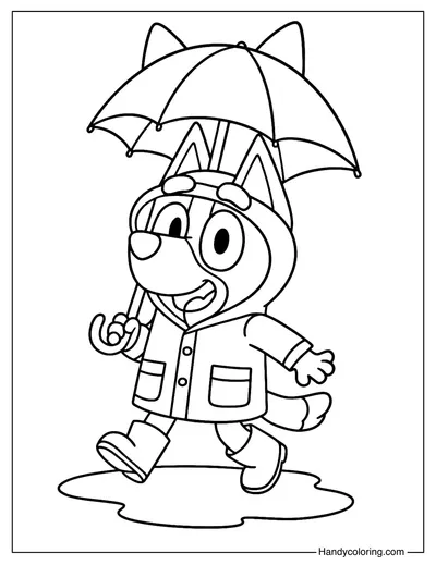 Bluey Wears a Raincoat Coloring Page