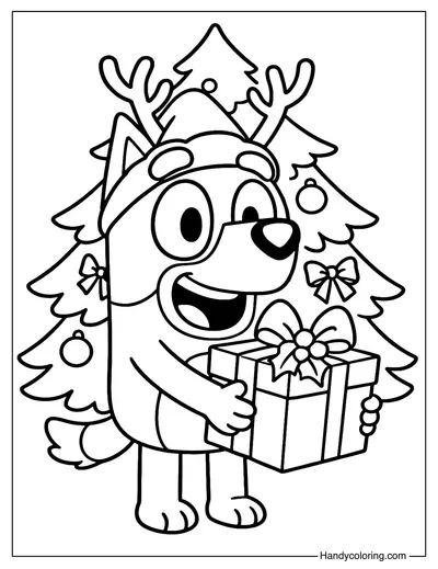 Bluey with Christmas Gifts Coloring Page