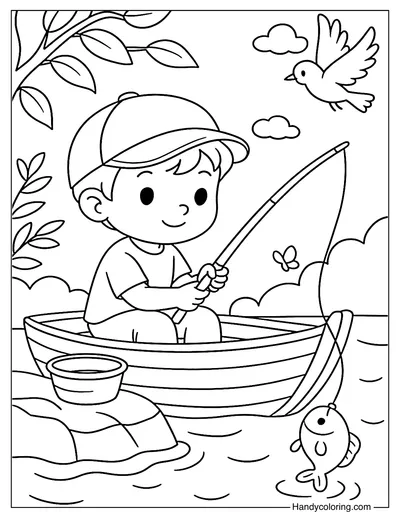Boat Fishing Adventure Coloring Page