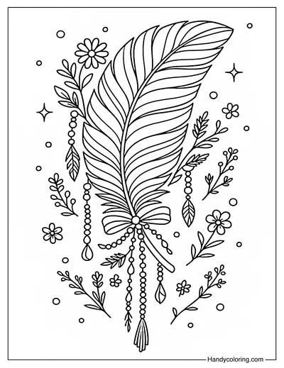 Boho Feather Magic Coloring Page