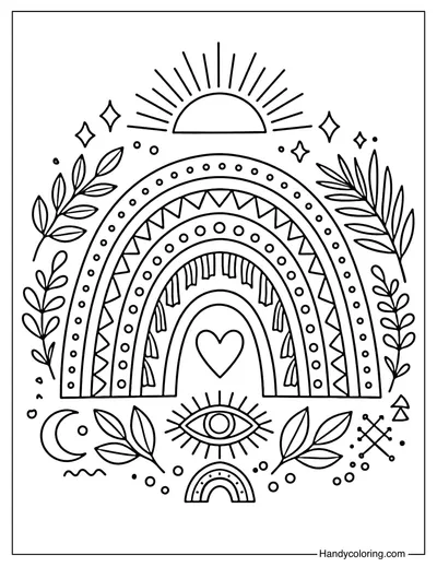 Boho Rainbow Aesthetic Coloring Page
