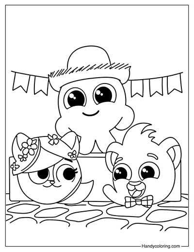 Bolofofos in Party Attire Coloring Page