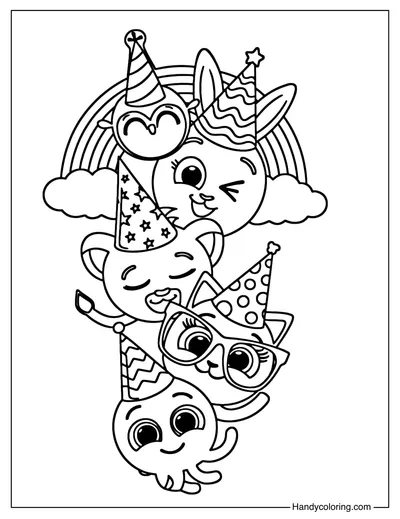 Bolofofos in Party Hats Coloring Page