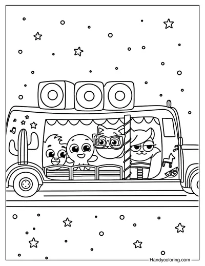 Bolofofos on Bus Coloring Page