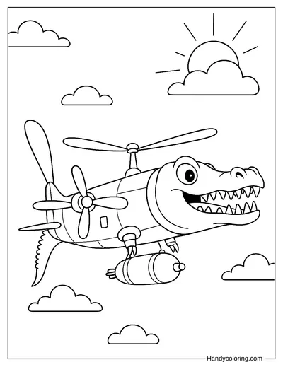 Bombardiro Crocodilo at Sunset Coloring Page