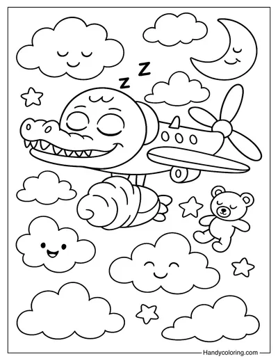 Bombardiro Crocodilo in Dreamland Coloring Page