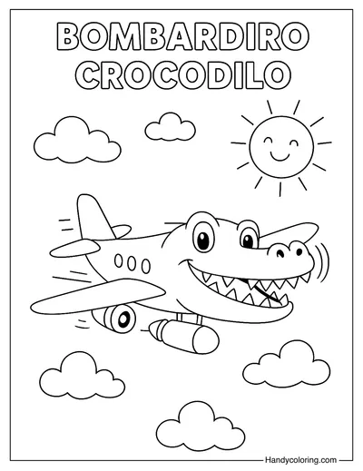 Bombardiro Crocodilo in the Sky Coloring Page