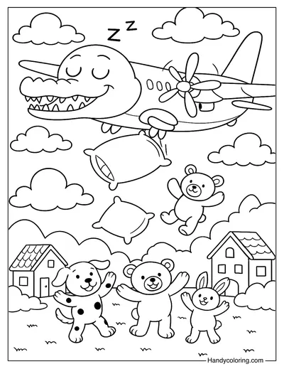 Bombardiro Crocodilo on Toy Town Coloring Page