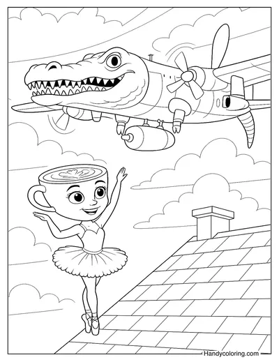 Bombardiro Crocodilo Racing Ballerina Cappuccina Coloring Page
