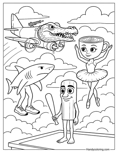 Bombardiro Crocodilo, Sahur, Tralalero Tralala và Ballerina Cappuccina Coloring