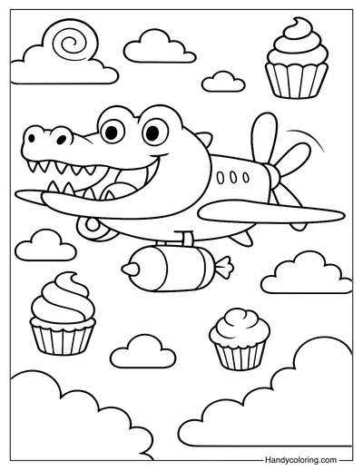Bombardiro Crocodilo with Candy Clouds and Cupcakes