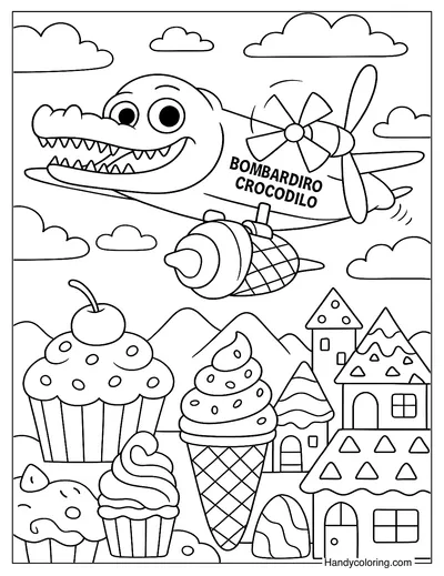 Bombardiro Crocodilo with Giant Ice Cream Coloring