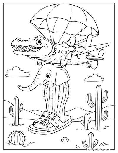 Bombardiro Crocodilo with Lirilì Larilà Coloring Page