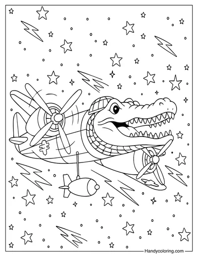 Bombardiro Crocodilo with Starry Sky Coloring Page