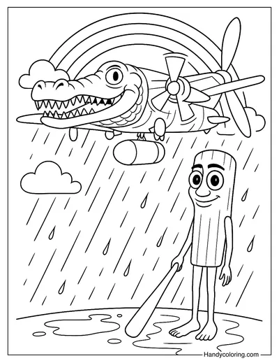 Bombardiro Crocodilo with Tung Tung Tung Sahur Coloring Page