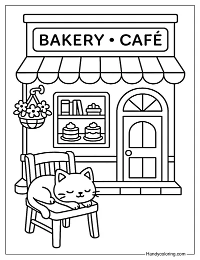Book Cafe Bakery Coloring Page