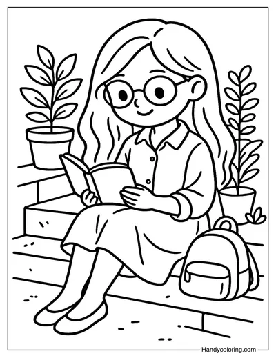 Book Girl Coloring Page