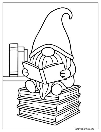 Book Lover Gnome Coloring Page