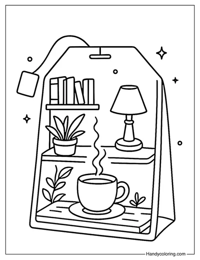 Book Nook Tea Bag Coloring Page