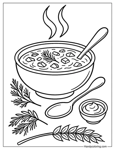 Borscht Bowl and Ingredients Coloring Page