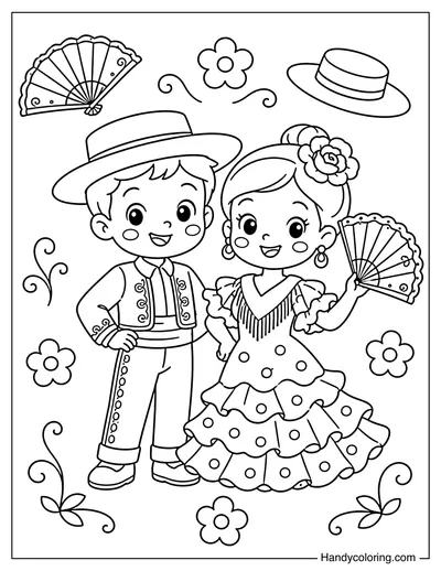Boy and Girl in Spanish Traditional Costume