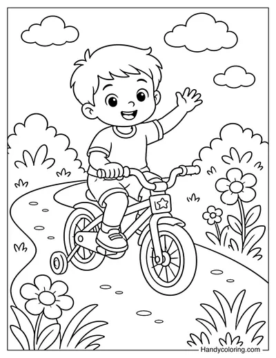Boy Biking with Training Wheels