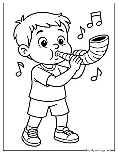 Boy Blowing Shofar Coloring Page