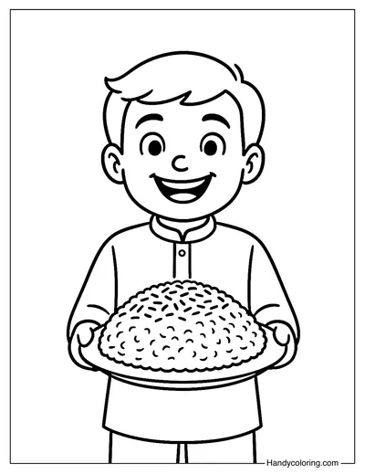Boy Carrying Tahdig Dish Coloring Page
