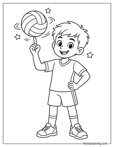 Boy Spinning Volleyball on One Finger