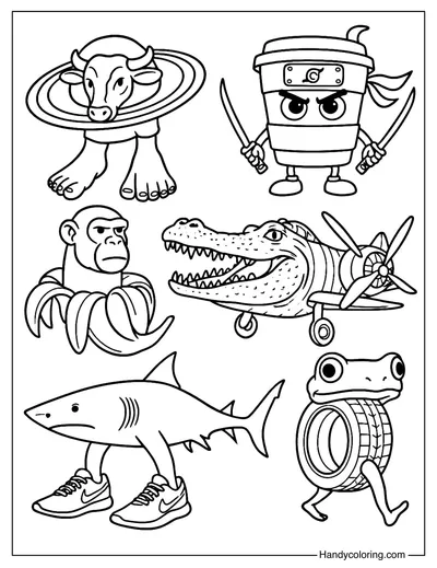 Brainrot Characters Coloring Page