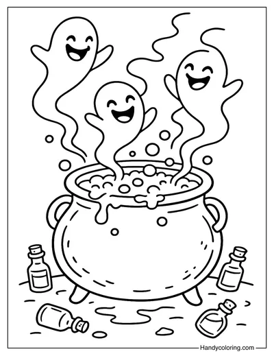 Brewing Cauldron with Spirits Coloring Page
