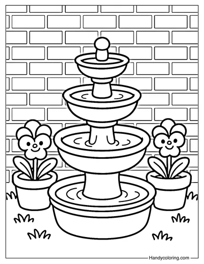 Brick Wall Fountain Coloring Page