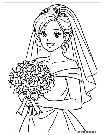 Bride Holding Bouquet Coloring Page