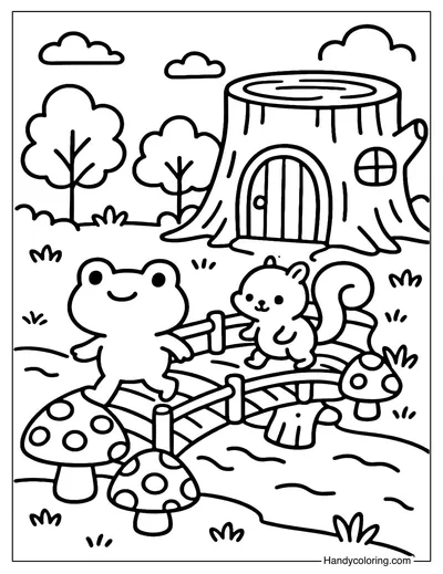 Bridge of Mushrooms Coloring Page