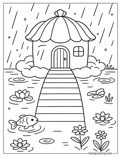 Bridge to the Floating House Coloring Page