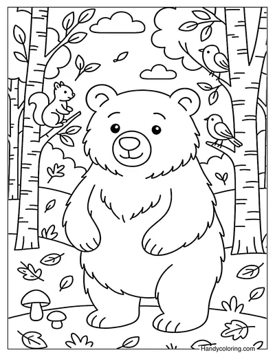 Brown Bear in Russian Forest Coloring Page
